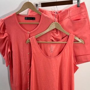 NY&Co  3pc Short Set - Shorts, Sweater, Tank- Coral Peach